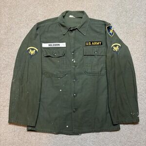 Vtg US Army OG-107 Shirt Mens Medium Cotton Sateen Utility Fatigue Vietnam 60s